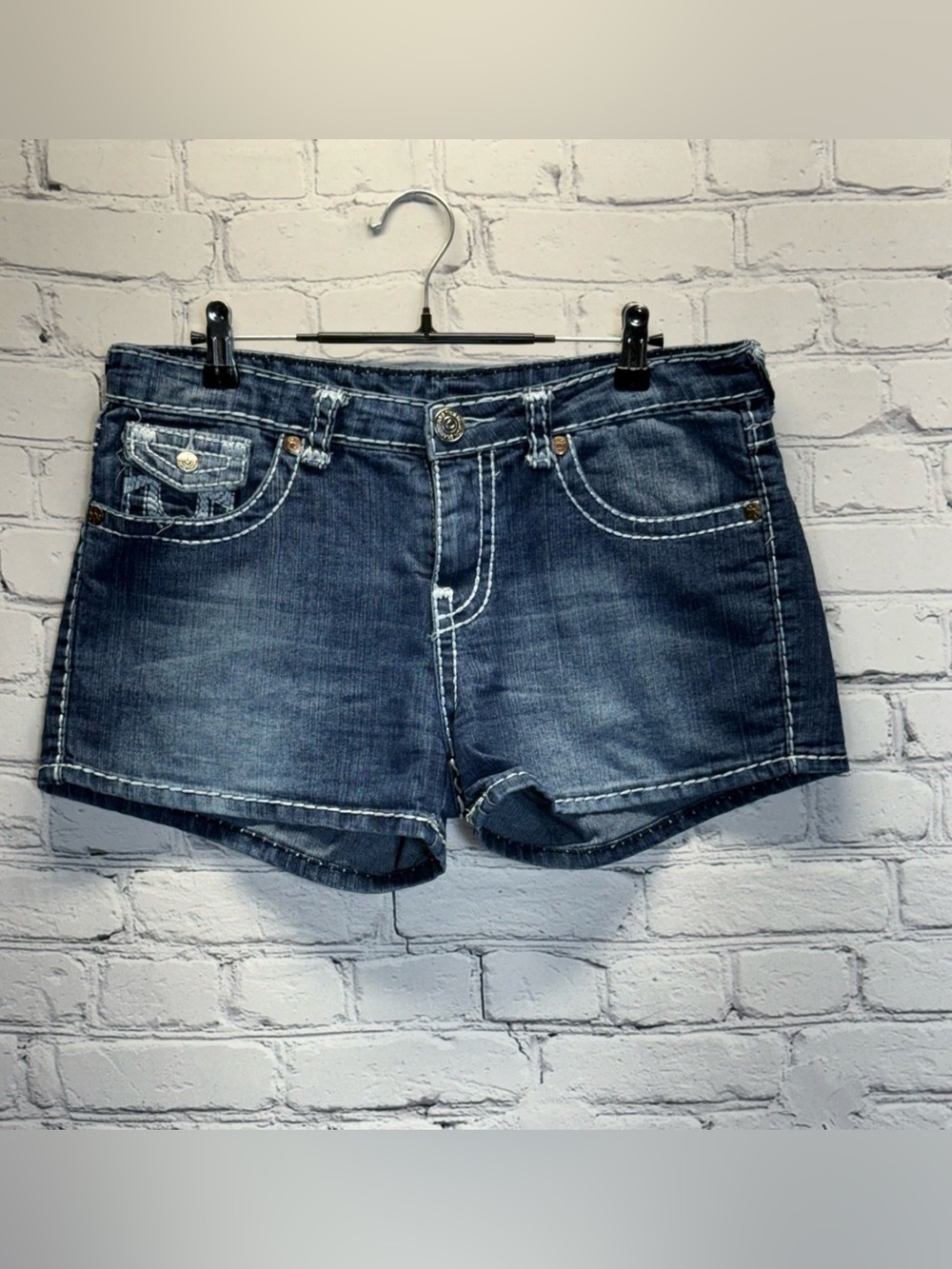 True Religion  Denim Shorts Light Blue Size 30 Thick Stitch Y2K